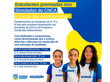 Estudantes premiadas nos simulados do CNCA