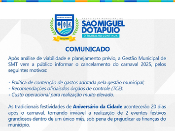 Comunicado cancelamento do Carnaval 2025